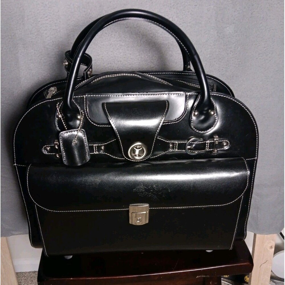 McKlein Edgebrook 15.6 Leather Wheeled Ladies Laptop Briefcase Black EUC